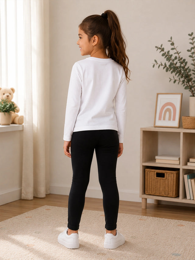Girls Cotton Spandex Slim Fit Leggings with Stretch Comfort for Casual Wear, Easy Movement and Regular Use - Pack of 2