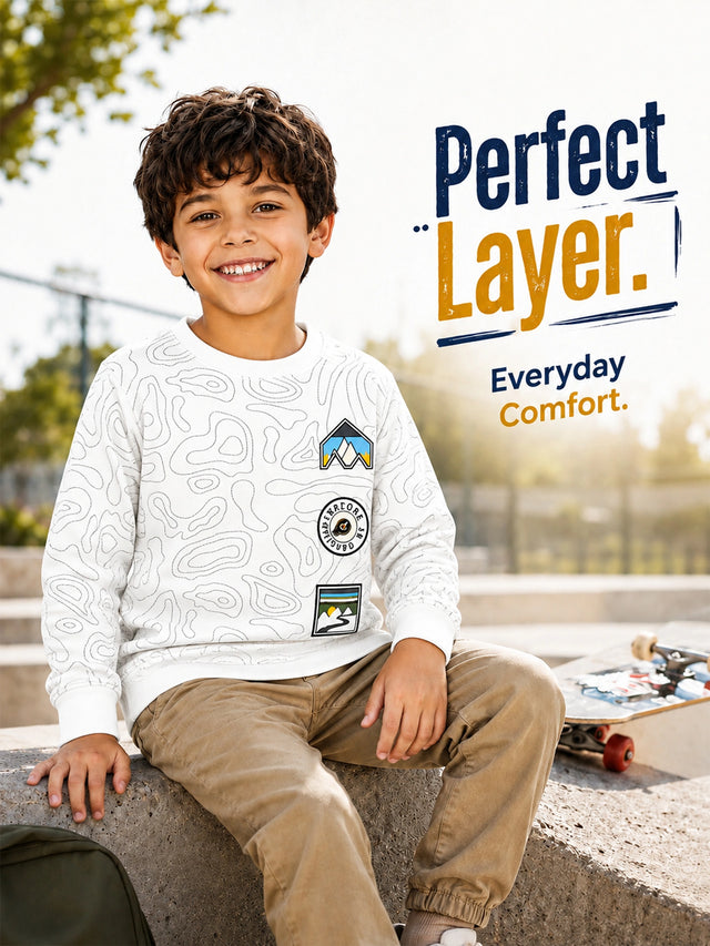 Boys French Terry Printed Sweatshirt with Full Sleeves for Winter Wear, Casual Comfort and Easy Layering - Pack of 1