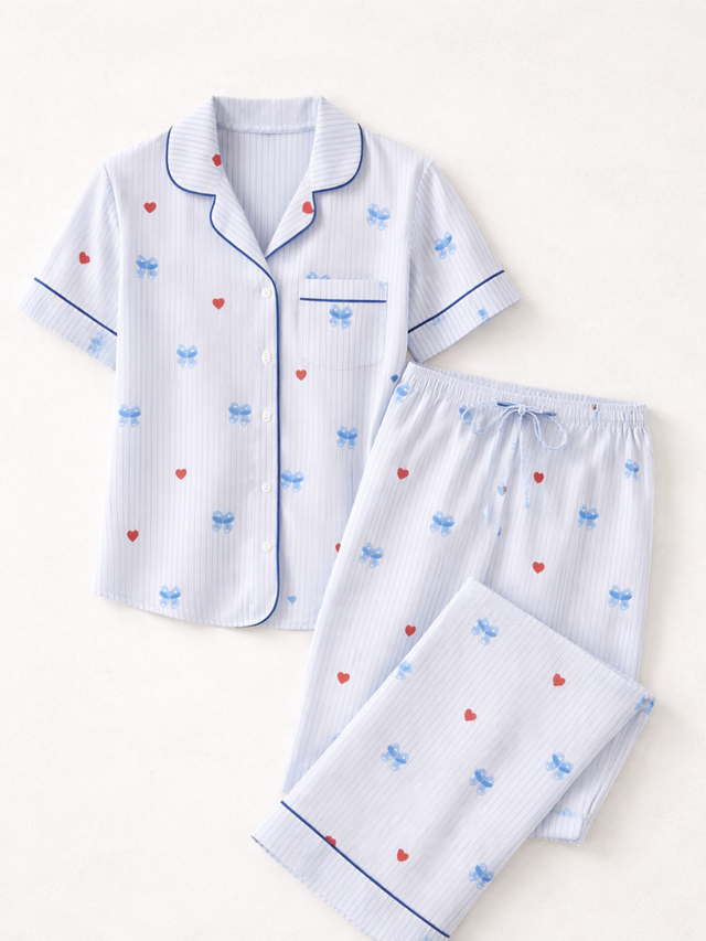 Women Printed Cotton Spandex Night Suit Set with Soft Top and Pyjama for Sleepwear and Lounge Comfort