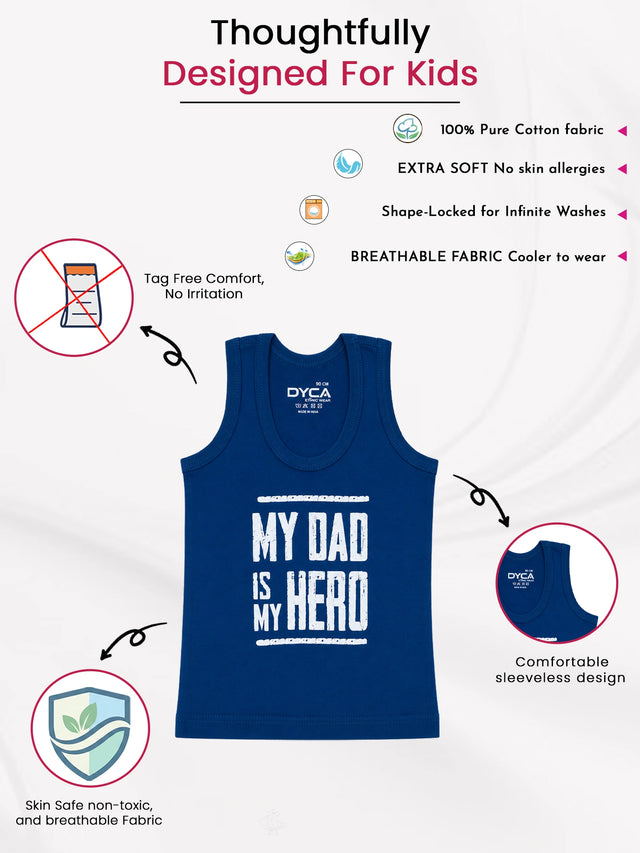 Boys 100% Cotton Printed Round Neck Sleeveless Innerwear Vest for Everyday Comfort and Regular Use - Pack of 4
