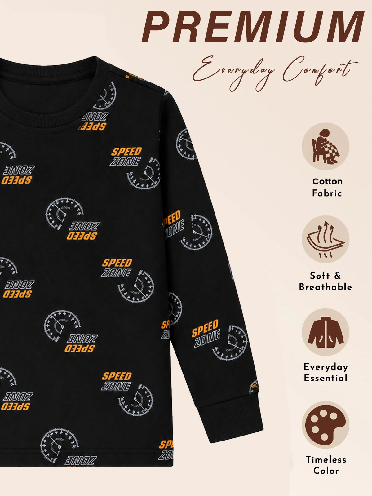 Boys Printed Round Neck Full Sleeve T-Shirt for Casual Wear, Comfortable Coverage and Everyday Wardrobe Use - Pack of 1