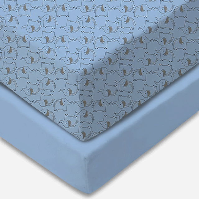 Elephant Blue Fitted Cot Sheet Pack of 2 - Bodycare