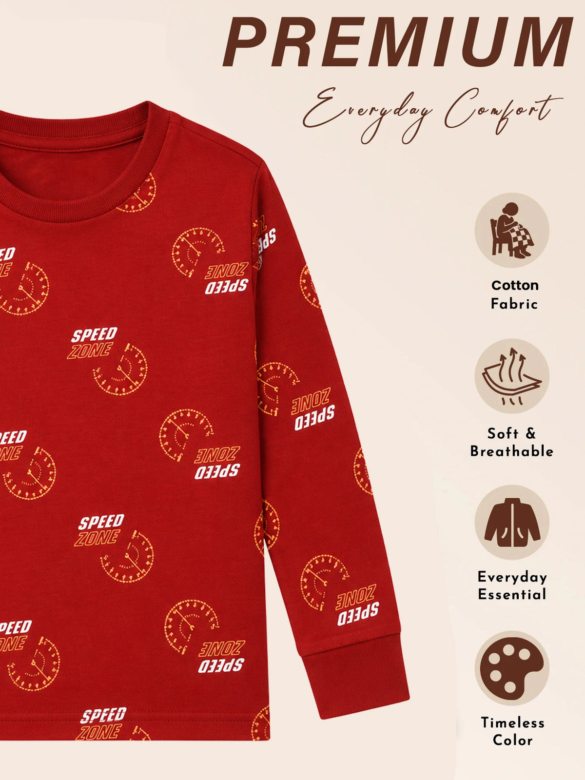 Boys Printed Round Neck Full Sleeve T-Shirt for Casual Wear, Comfortable Coverage and Everyday Wardrobe Use - Pack of 1