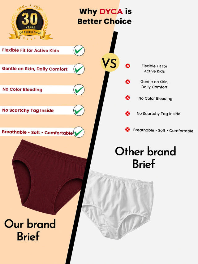 Boys 100% Cotton Innerwear Briefs with Comfortable Fit Styling for Everyday Essentials and Regular Use - Pack of 6