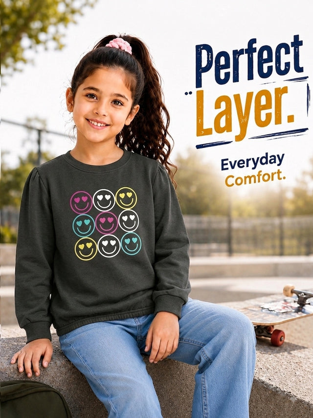 Girls Round Neck Full Sleeve Sweatshirt for Cozy Casual Wear, Lounge Comfort and Regular Wardrobe Essentials
