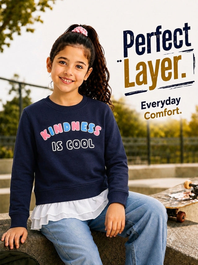Girls French Terry Sweatshirt for Casual Wear, Layered Comfort, Everyday Styling and Regular Wardrobe Use