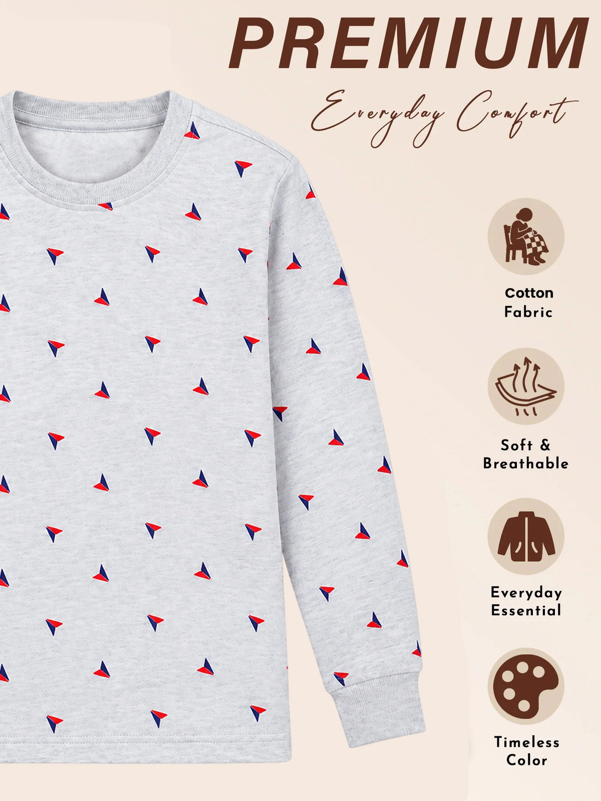 Boys Printed Round Neck Full Sleeve T-Shirt for Casual Wear, Comfortable Coverage and Everyday Wardrobe Use - Pack of 1