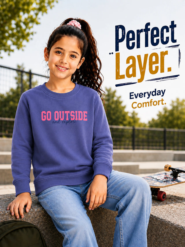 Girls Full Sleeves Round Neck Sweatshirt for Casual Wear, Easy Movement and Everyday Wardrobe Comfort