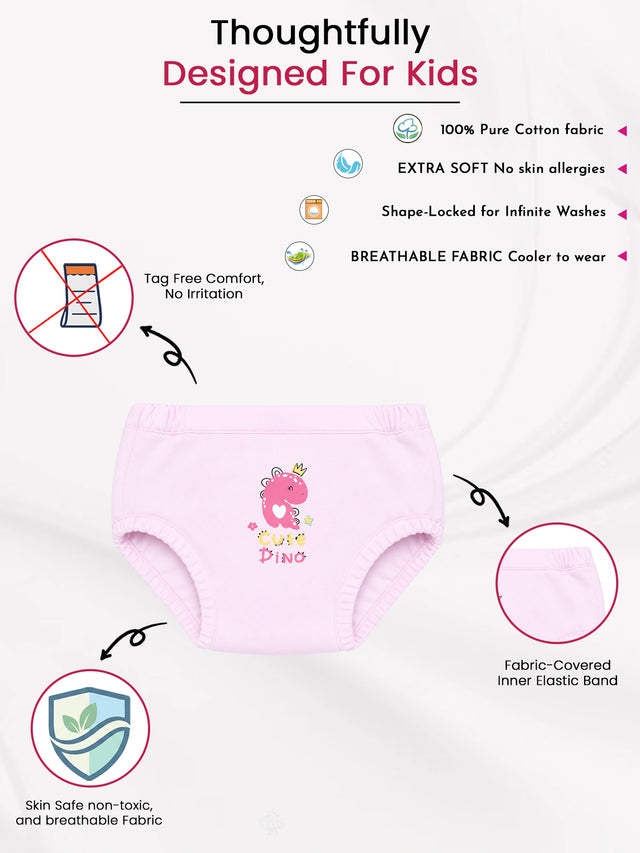 Baby Girls 100% Cotton Panty with Inner Elastic, Soft Breathable Fabric and Everyday Innerwear Comfort - Pack of 3