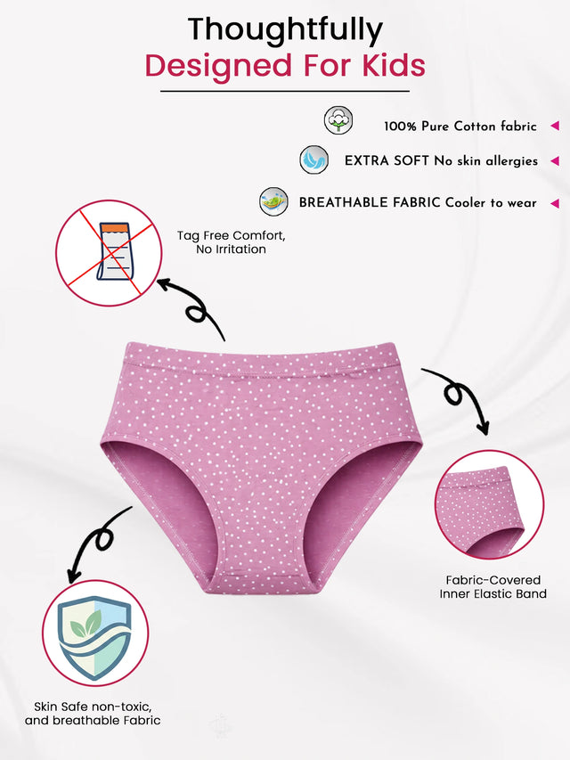 Girls Cotton Spandex Panty with Inner Elastic, Mid Waist Fit and Full Coverage for Everyday Comfort - Pack of 3