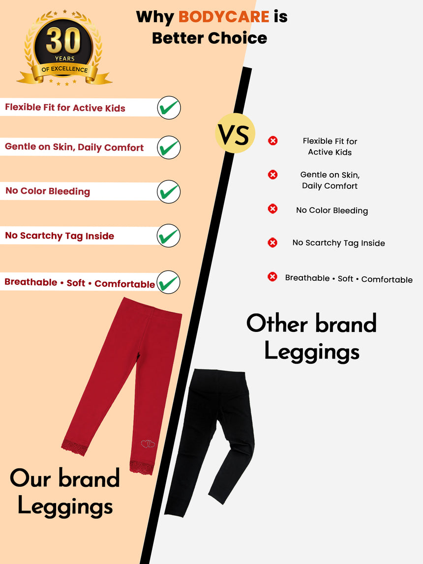 Girls Cotton Spandex Leggings Inner Elastic Stretch Pack of 6