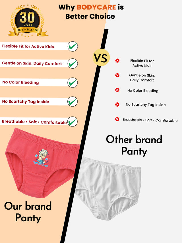 Girls Frozen Panty Underwear with Inner Elastic for Comfortable Daily Innerwear and Easy Movement - Pack of 6