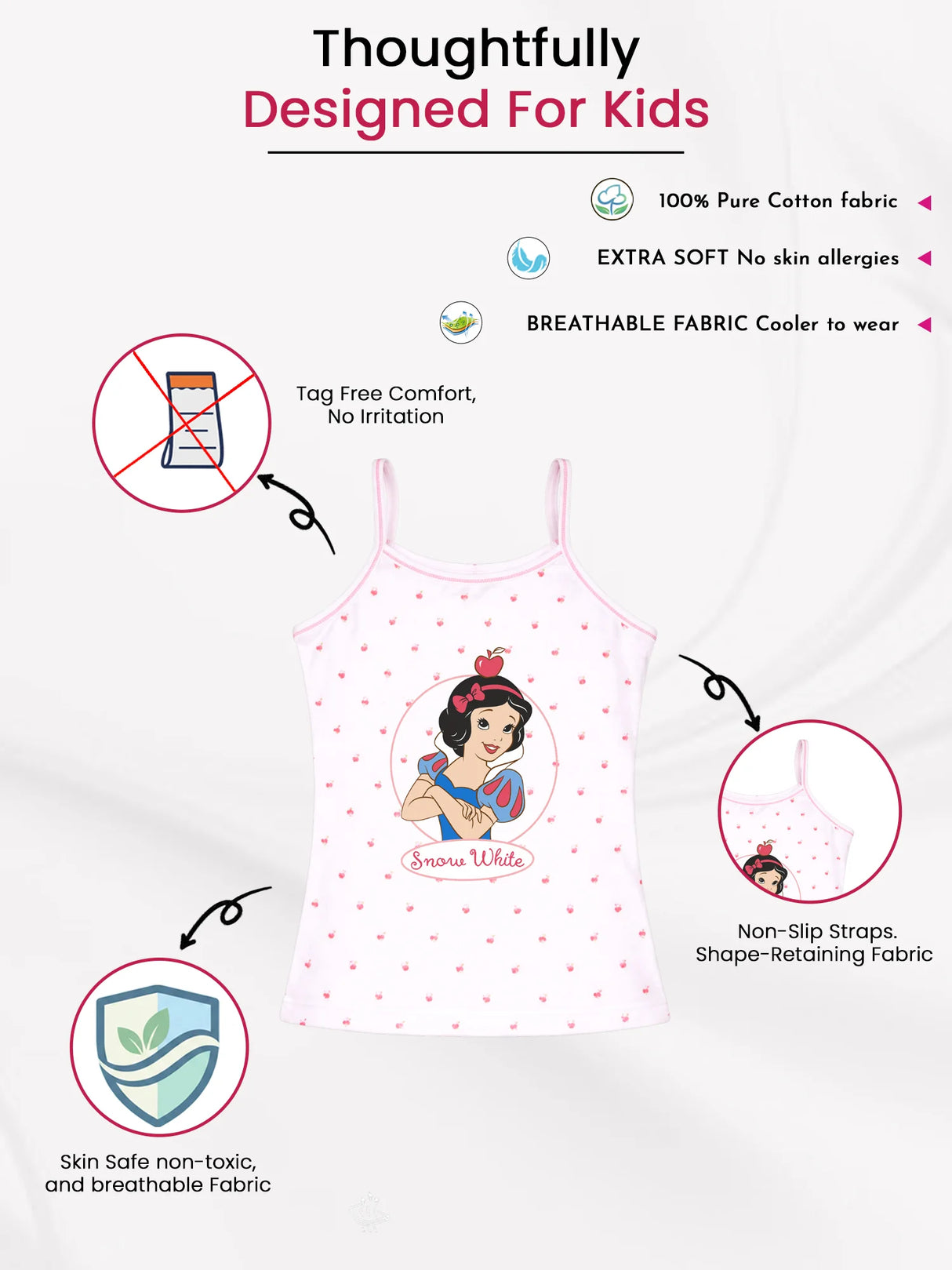 Girls Princess Vest Dori Neck Sleeveless Pack of 6 - Bodycare