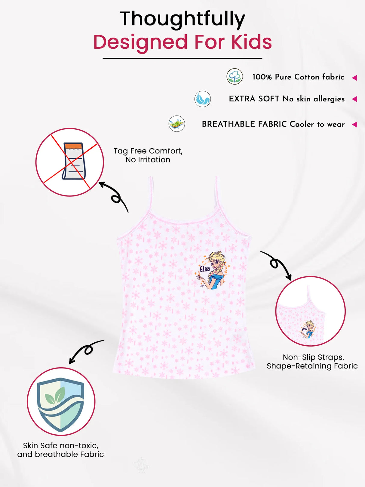 Girls Frozen Vest Dori Neck Sleeveless Pack of 3 - Bodycare