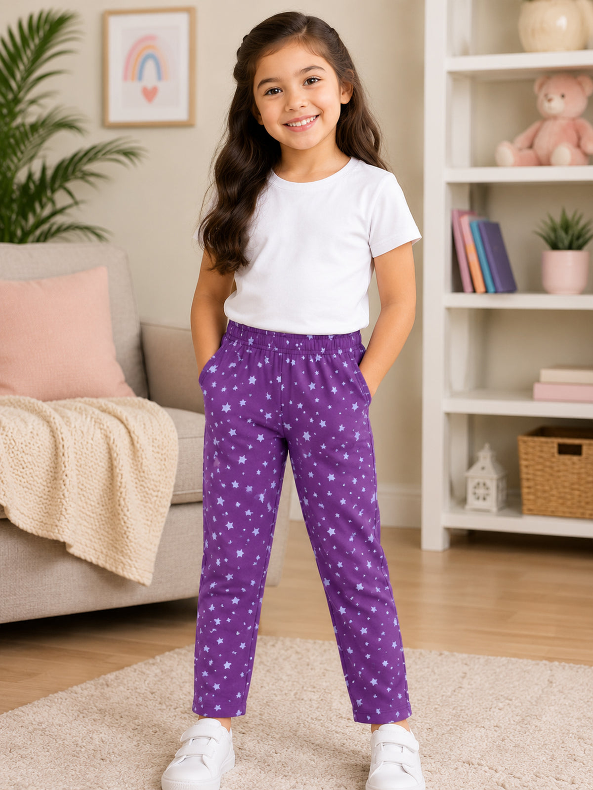 Girls 100% Cotton Lower for Comfortable Lounge Wear, Casual Wear and Easy Everyday Movement - Pack of 1