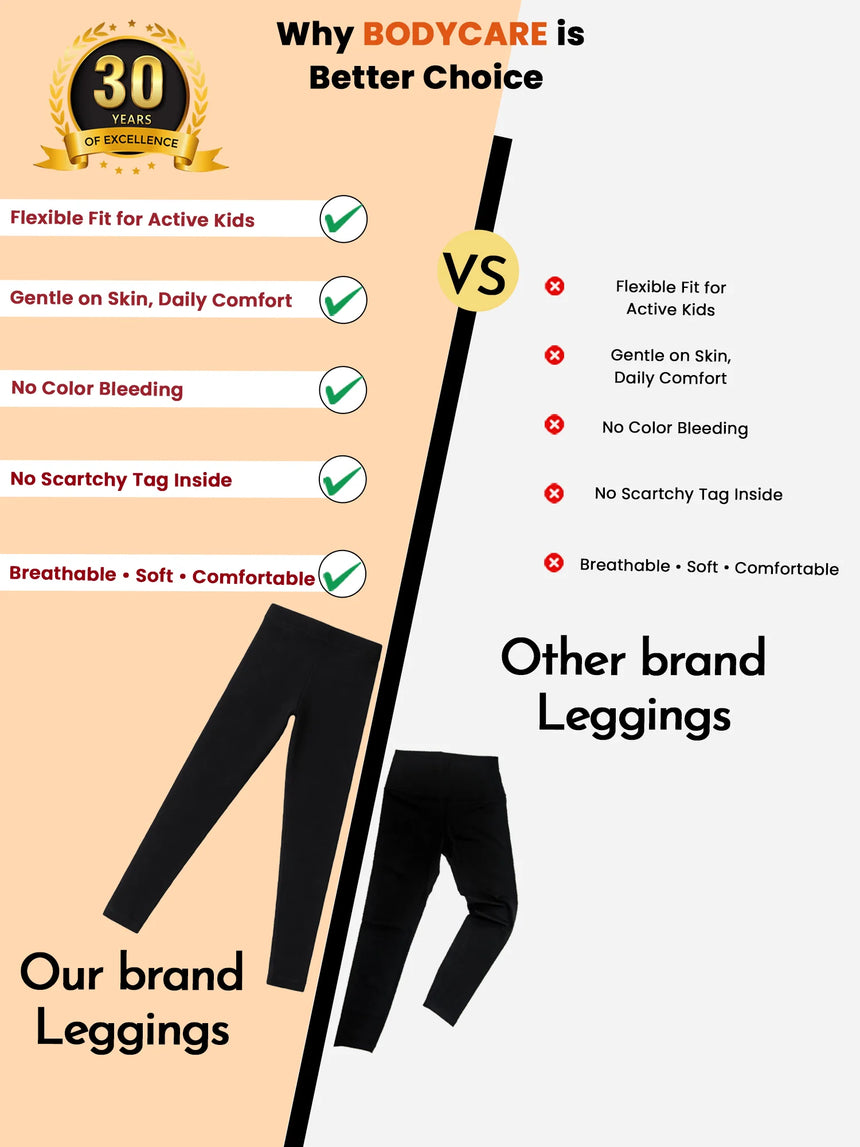 Girls Cotton Spandex Leggings Slim Fit Stretch Pack of 2