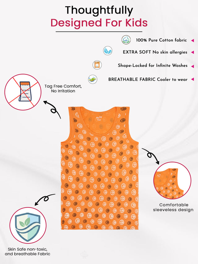 Boys Round Neck Sleeveless Innerwear Vest for Everyday Comfort, Easy Layering and Regular Use - Pack of 2