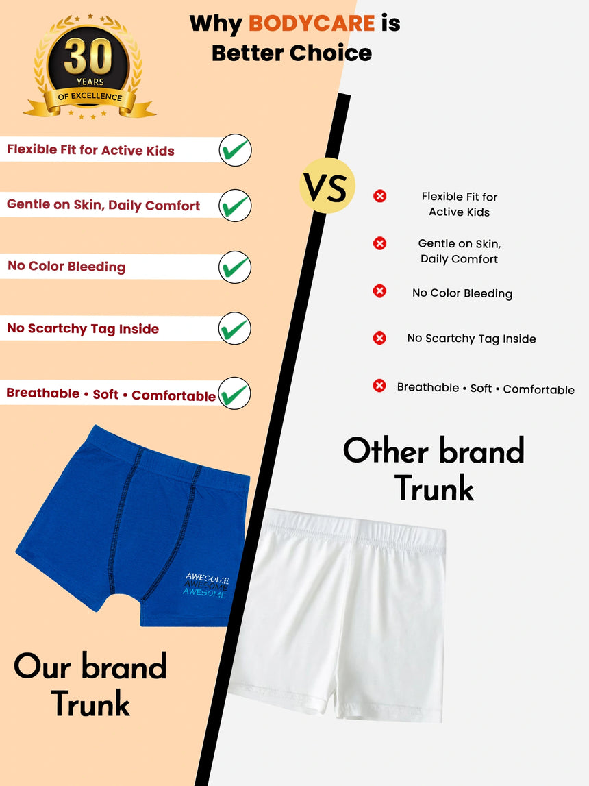 Boys 100% Cotton Trunk Inner Elastic Pack of 3 - Bodycare