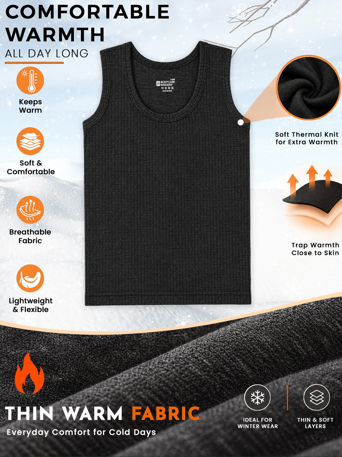 Unisex Round Neck Sleeveless Thermal Top for Warm Winter Wear, Easy Base Layering and Everyday Comfort - Pack of 1