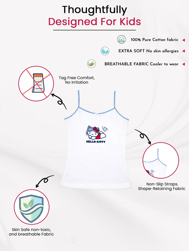Girls Hello Kitty 100% Cotton Vest Dori Neck Pack of 3 - Bodycare