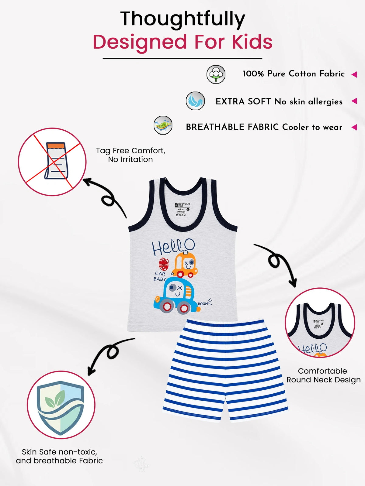Unisex 100% Cotton Round Neck Sleeveless Baby Set for Everyday Comfort, Easy Dressing and Regular Use
