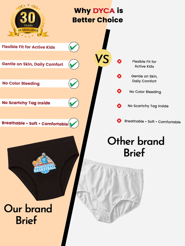 Unisex Kids 100% Cotton Briefs with Breathable Soft Innerwear Comfort for Everyday Essentials - Pack of 6