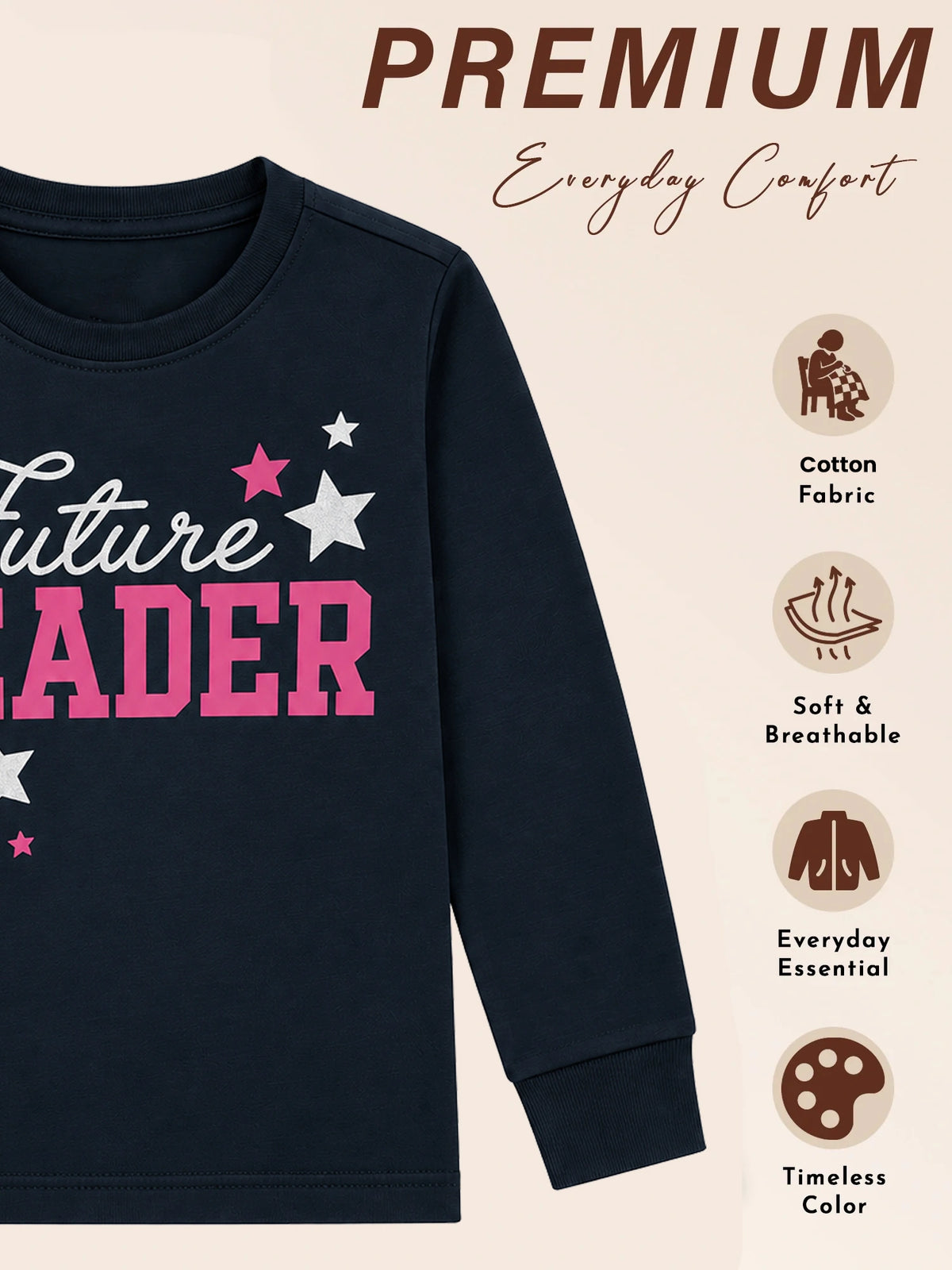 Girls Printed Round Neck Full Sleeve T-Shirt for Casual Wear, Comfortable Coverage and Regular Wardrobe Use - Pack of 1