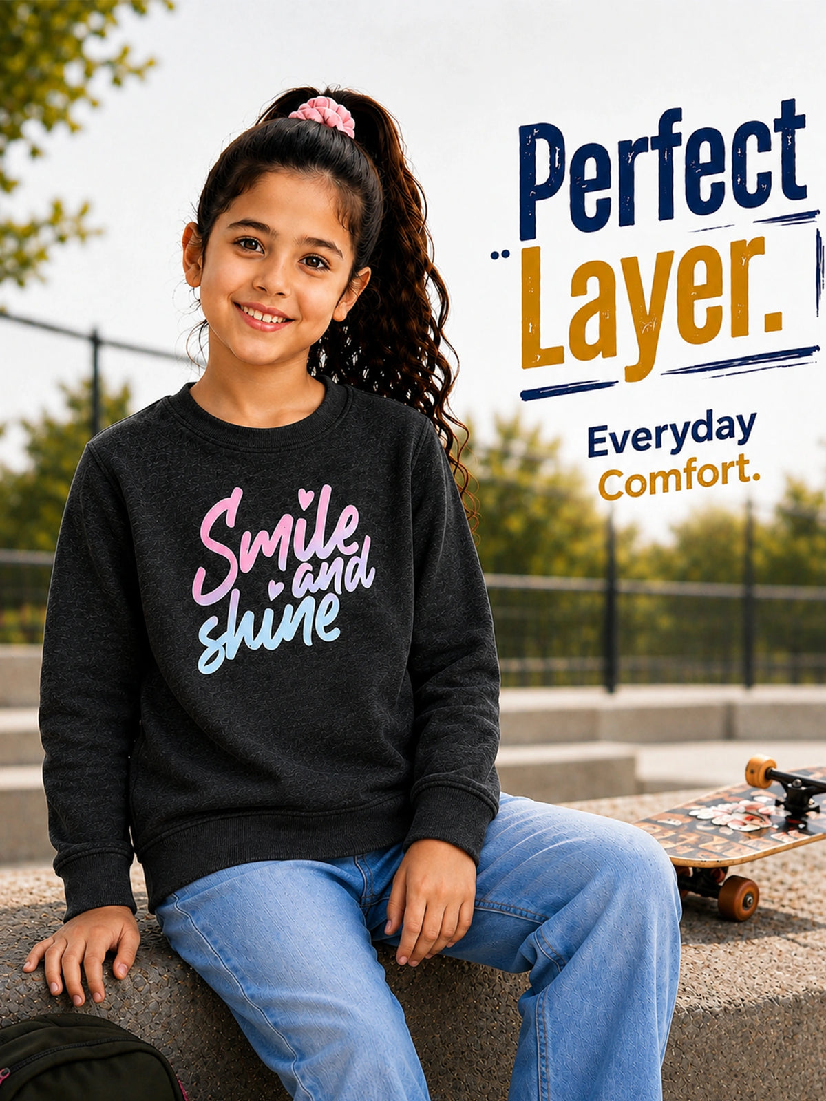 Girls Round Neck Full Sleeve Sweatshirt with Easy Casual Styling for Winter Wear, Lounge Comfort and Regular Use