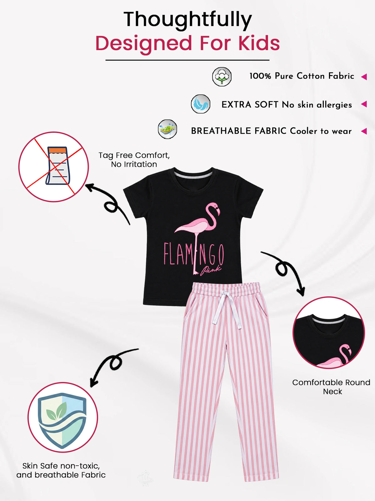 Girls Cotton Printed T-Shirt and Pajami Night Suit Set for Comfortable Sleepwear, Lounge Wear and Regular Nightwear Use