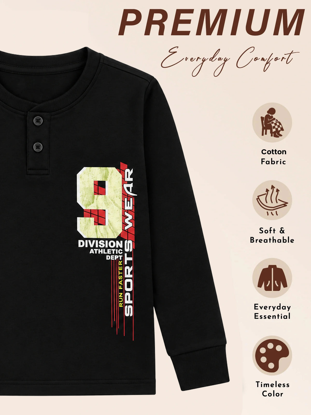 Boys Solid Round Neck Full Sleeve T-Shirt for Casual Wear, Comfortable Coverage and Everyday Wardrobe Use - Pack of 1