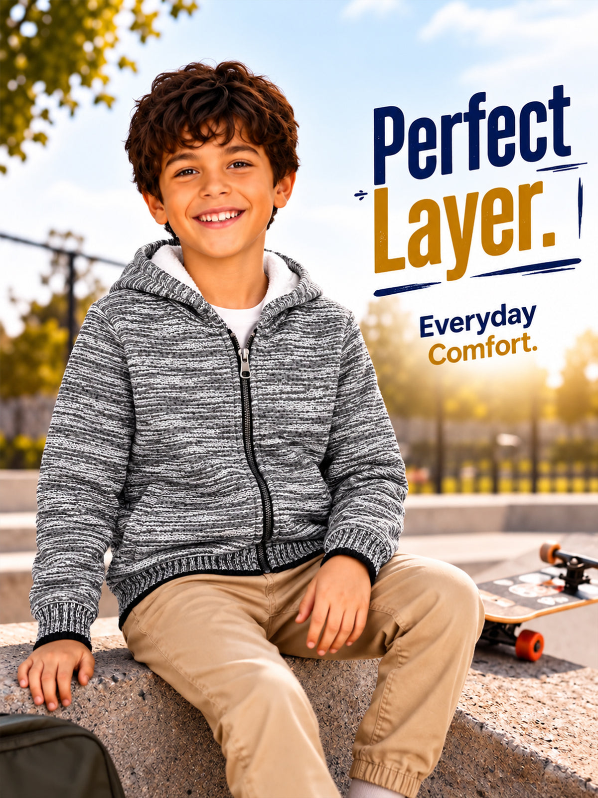 Boys Polyester Blend Hooded Full Sleeves Sweater with Comfortable Winter Wear Styling and Regular Use