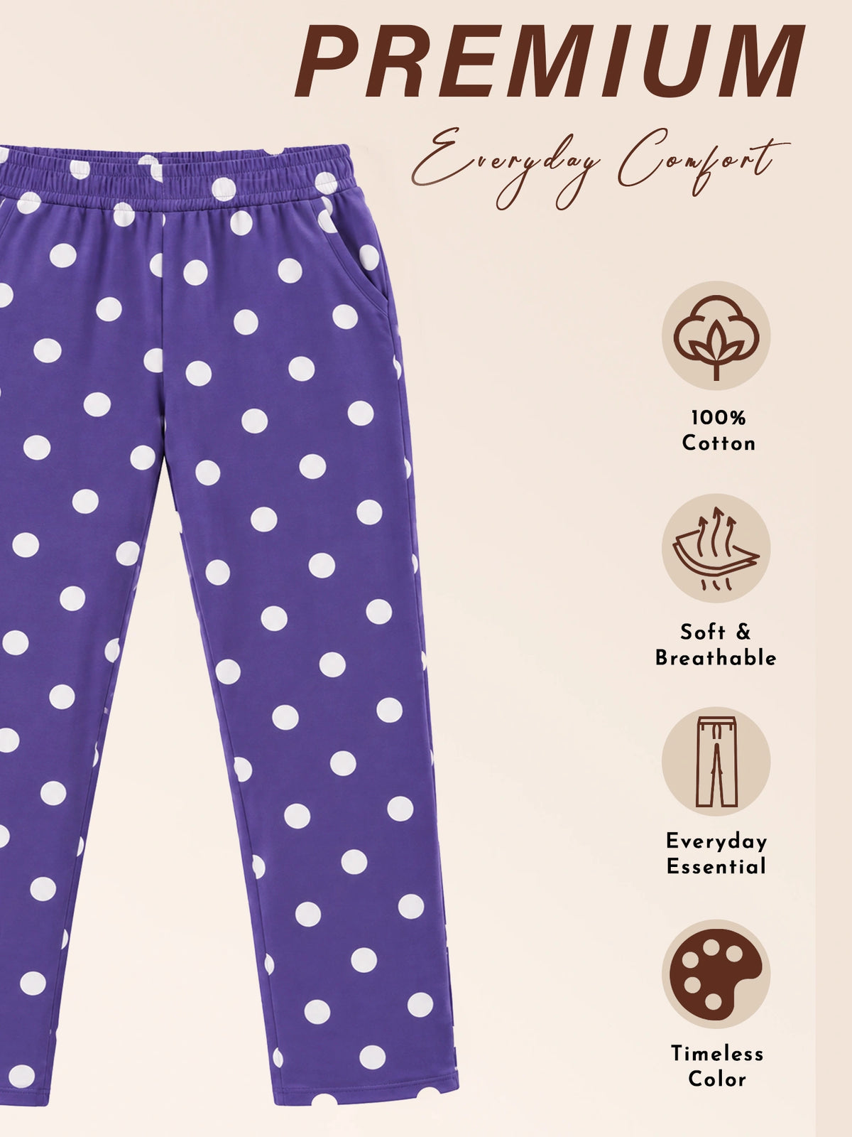 Women 100% Cotton Lower Pyjama with Side Pockets and Skinny Fit Track Pant Style for Casual Active Wear