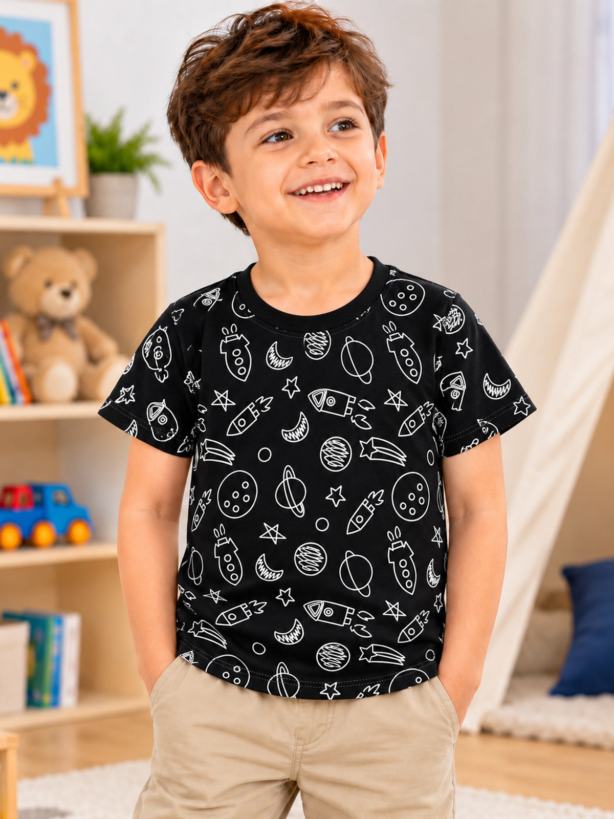 Baby Boys 100% Cotton Round Neck Half Sleeve Printed T-Shirt with Breathable Fabric and Regular Fit - Pack of 1