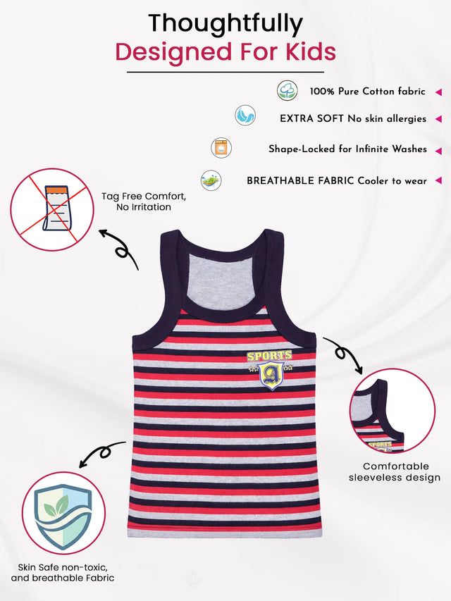 Boys Vest Round Neck Sleeveless Pack of 4 - Bodycare