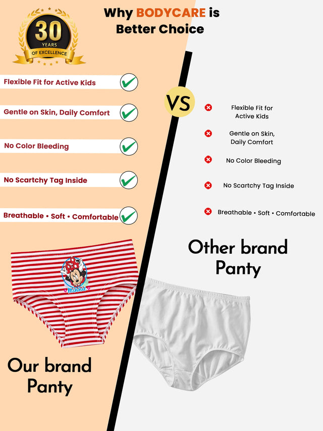 Girls Minnie & Friends Innerwear Panty 100% Cotton Soft Skin Friendly for Everyday Comfort and Easy Fit - Pack of 3