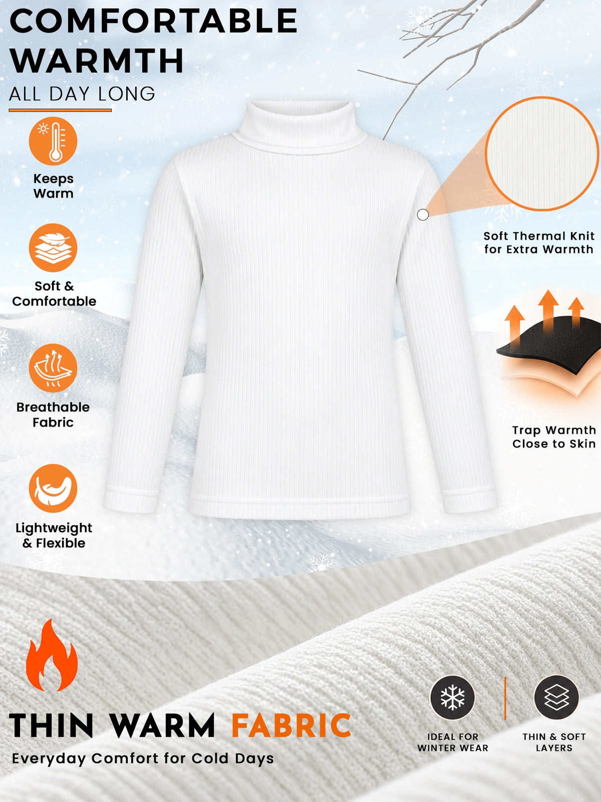 Unisex High Neck Full Sleeves Thermal Top for Winter Wear, Warm Base Layer Comfort and Cold Weather Use