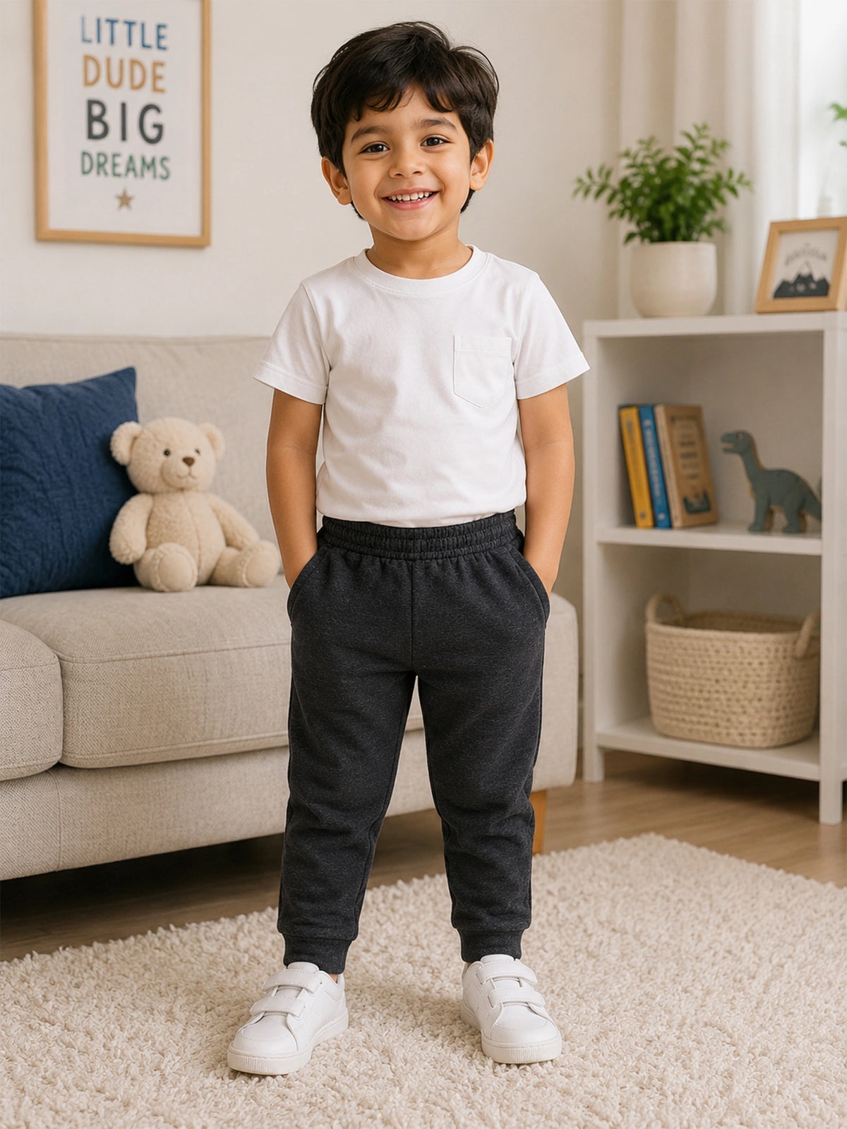 Boys 100% Cotton Solid Track Pant Joggers with Elastic Waist for Casual Wear, Regular Fit and Easy Movement