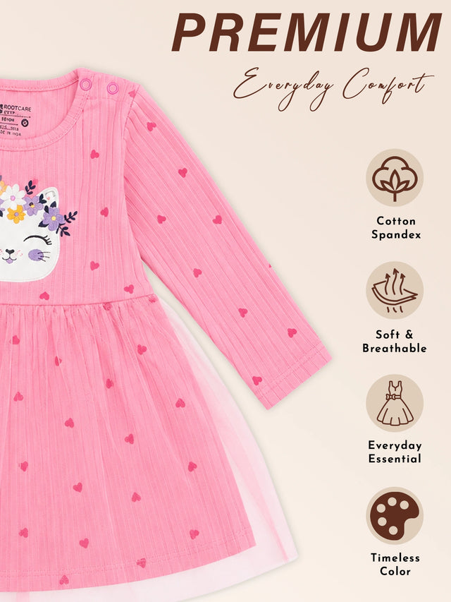Baby Girls Lycra Rib Frock with Regular Fit for Casual Wear, Easy Movement, Everyday Comfort and Regular Use