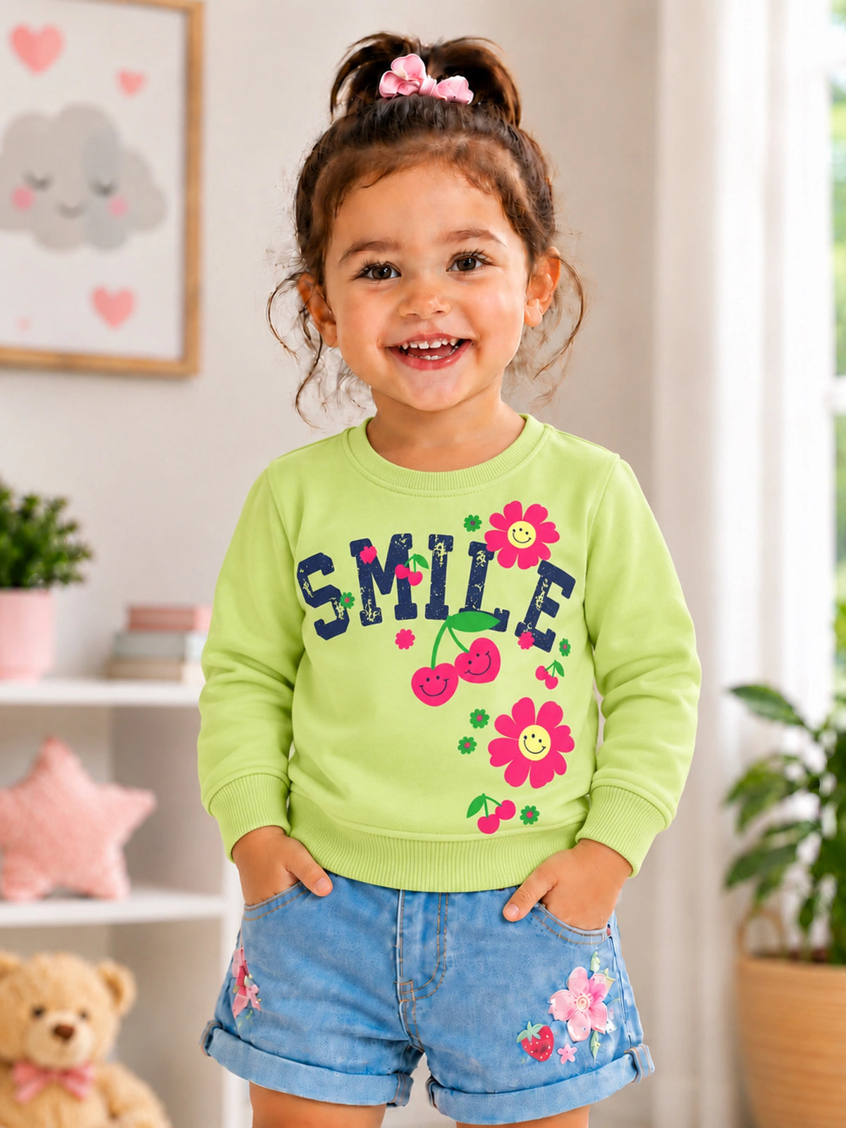 Baby Girls Cotton Blend Round Neck Full Sleeve Sweatshirt for Comfortable Casual Wear and Everyday Styling - Pack of 1