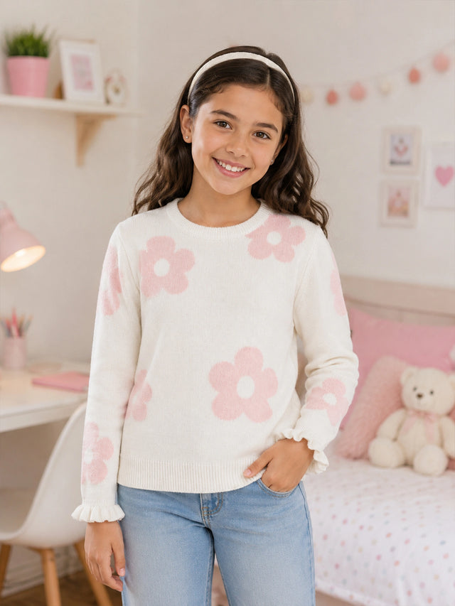 Girls Round Neck Full Sleeves Sweater with Comfortable Winter Wear Styling, Regular Wardrobe Use and Easy Comfort