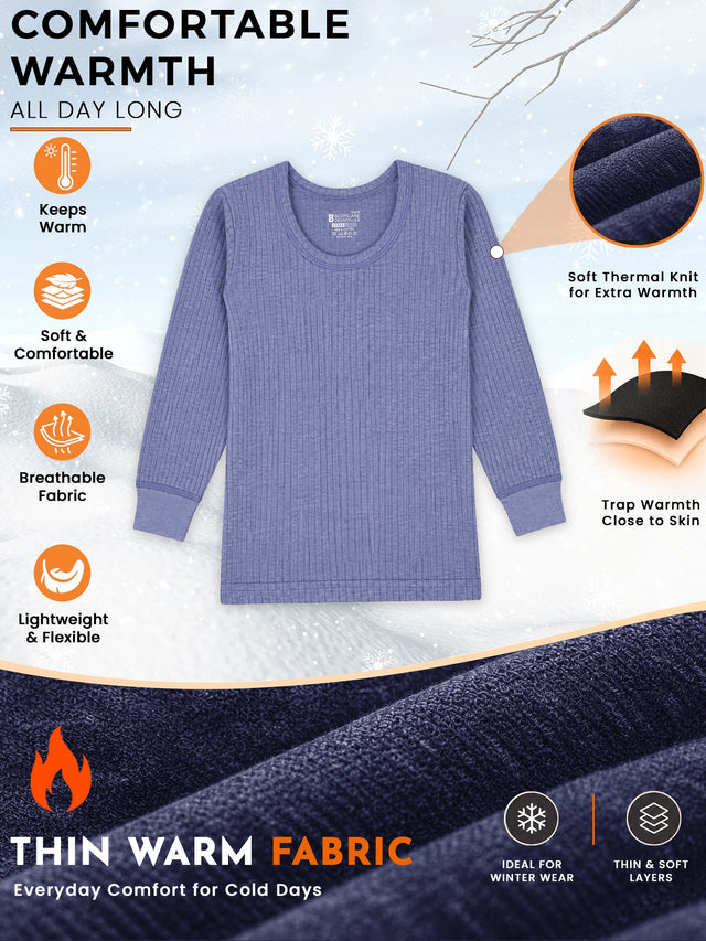 Unisex Antibacterial Round Neck Full Sleeve Thermal Top for Winter Innerwear Comfort and Warm Base Wear - Pack of 2