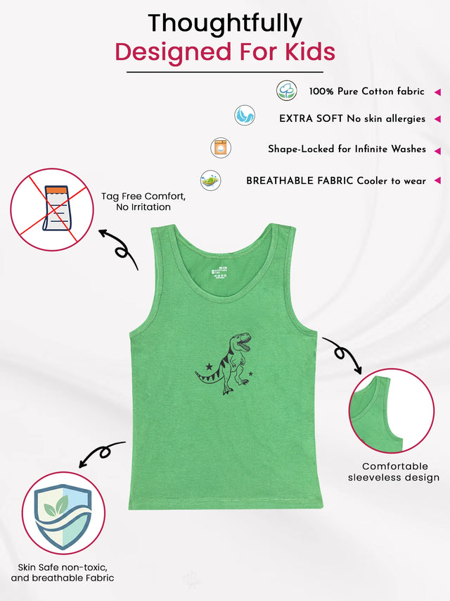 Boys 100% Cotton Round Neck Vest with Regular Fit for Everyday Innerwear Comfort and Daily Use - Pack of 2