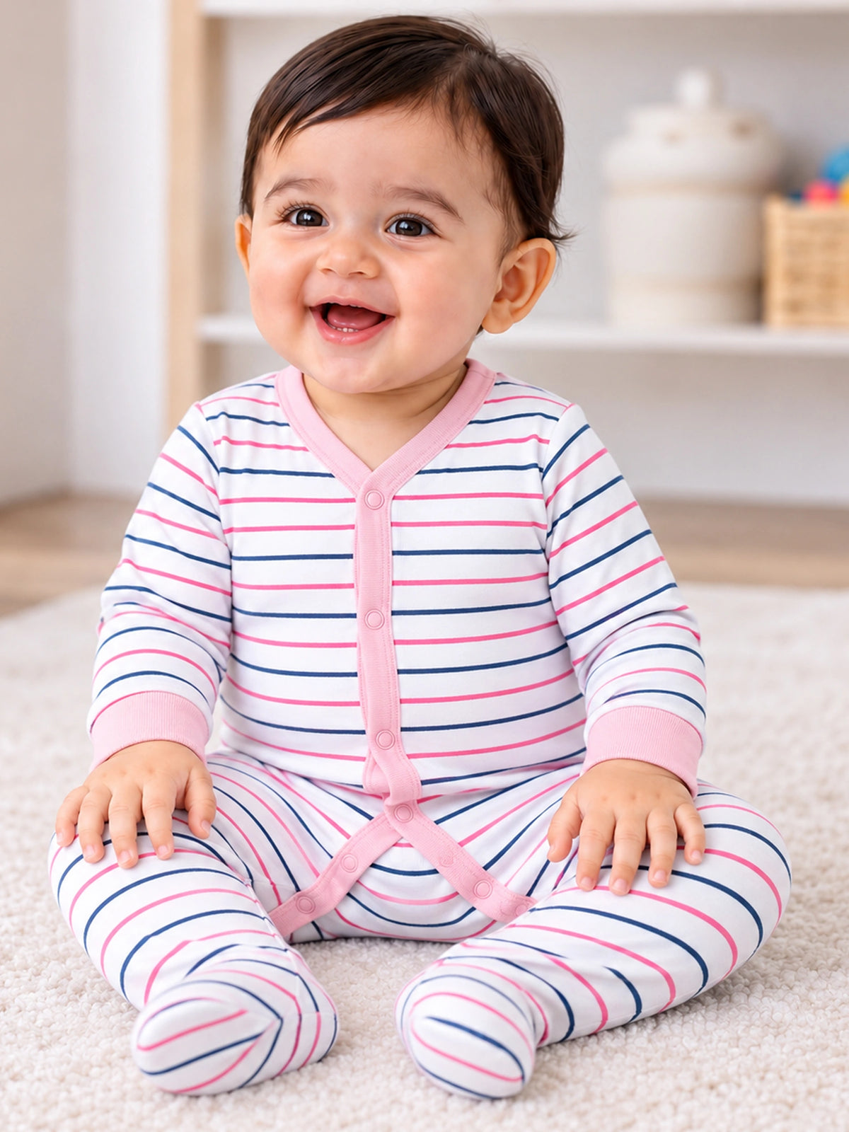 Unisex Baby 100% Cotton Full Sleeve Romper with Front Open Design for Sleepsuit Comfort and Easy Babywear Dressing