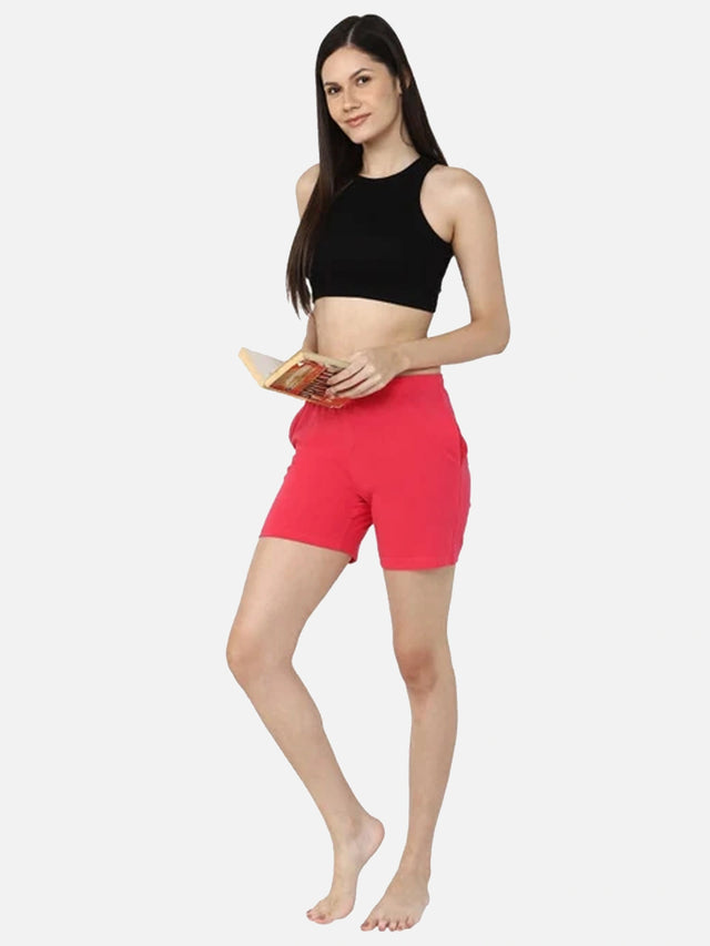 Women 100% Cotton Shorts with Side Pockets, Casual Regular Fit and Comfortable Everyday Styling Essentials