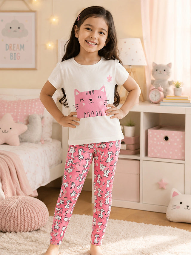 Girls 100% Cotton Printed Track Pant with Side Pockets and Regular Fit Jogger Styling for Comfortable Kids Activewear