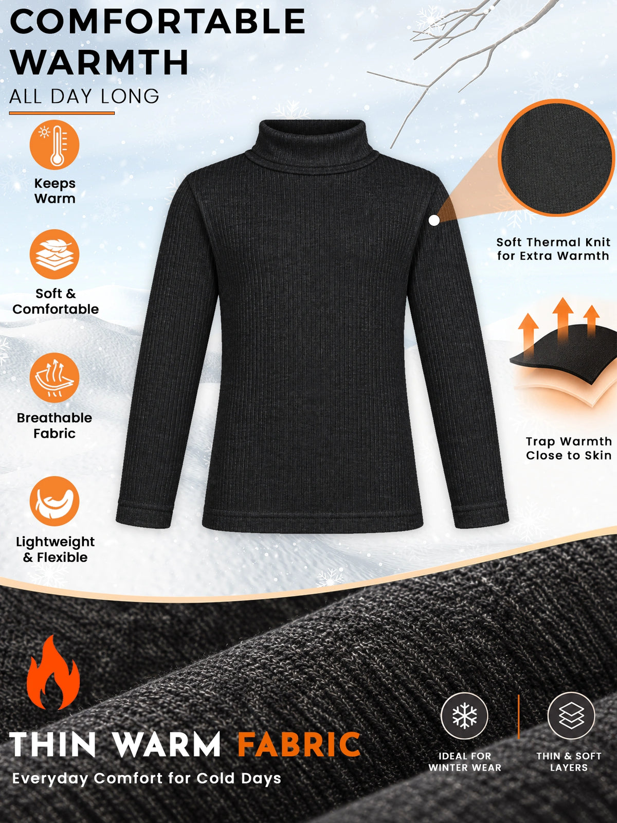 Unisex High Neck Full Sleeves Thermal Top for Winter Wear, Warm Base Layer Comfort and Cold Weather Use