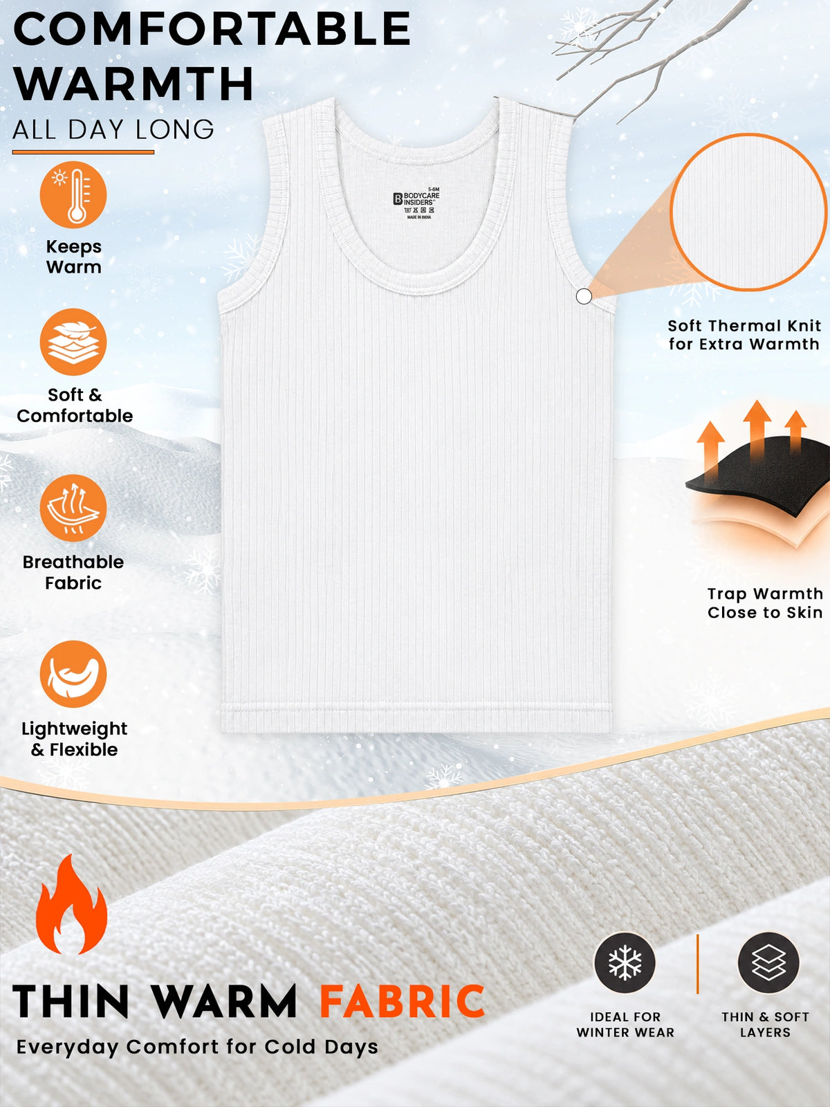 Unisex Round Neck Sleeveless Thermal Top for Warm Winter Wear, Easy Base Layering and Everyday Comfort - Pack of 1
