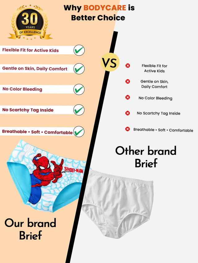 Boys 100% Cotton Brief with Inner Elastic for Everyday Innerwear Comfort and Regular Essentials - Pack of 3