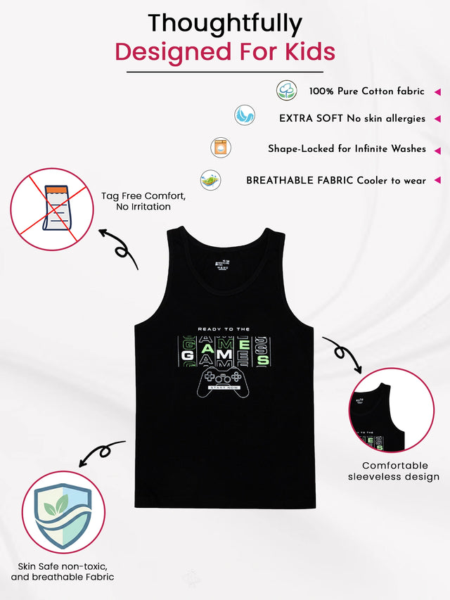 Boys 100% Cotton Regular Fit Round Neck Vest for Daily Innerwear Comfort and Wardrobe Essentials - Pack of 2