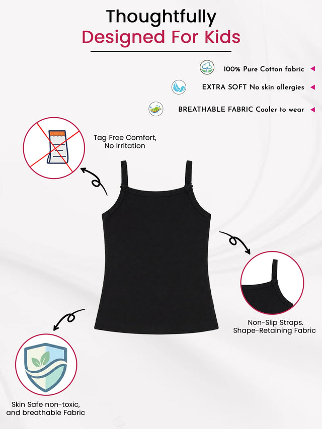 Girls Sleeveless Vest Camisole Design for Comfortable Everyday Innerwear Essentials and Regular Use - Pack of 6